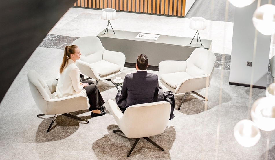 Co-workers in a lobby